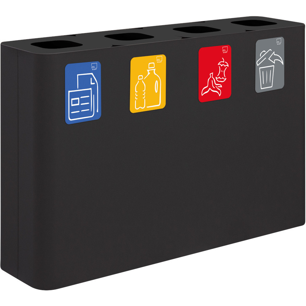60-litre black 4-stream recycling bin with pictograms