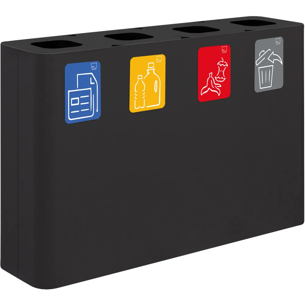 60-litre black 4-stream recycling bin with pictograms