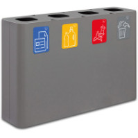 60-Liter-Recyclingbehälter aus grauem Material mit 4-Fraktionen und magnetischen Piktogrammen