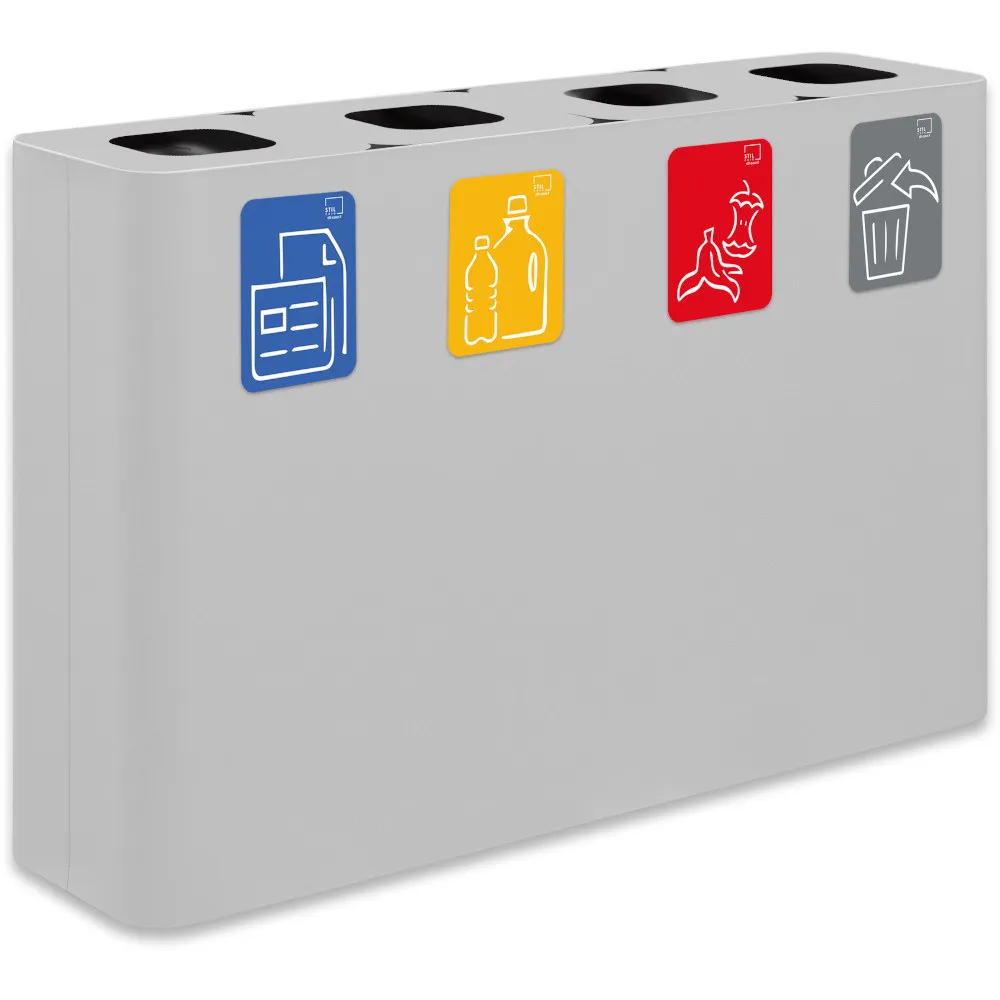 Weißer 60-Liter-Recyclingbehälter mit Piktogrammen für vier Wertstoffklassen