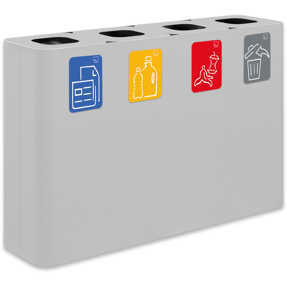 Weißer 60-Liter-Recyclingbehälter mit Piktogrammen für vier Wertstoffklassen