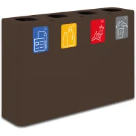 60-Liter-Recyclingbehälter in Corten-Farbe mit Piktogrammen für die 4-Fraktionen-Trennung