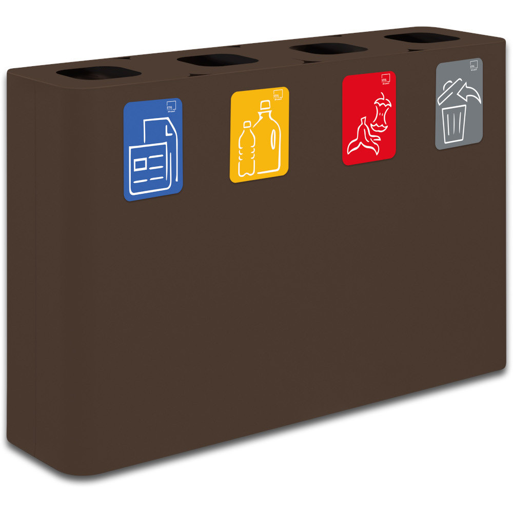 60-litre Corten colour 4-stream recycling bin with pictograms