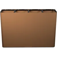 60-Liter-Sortierbehälter aus Corten-Farbe mit vier getrennten Fraktionen und Piktogrammen.
