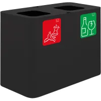 70-Liter-Recyclingbehälter in Schwarz mit magnetischen Piktogrammen