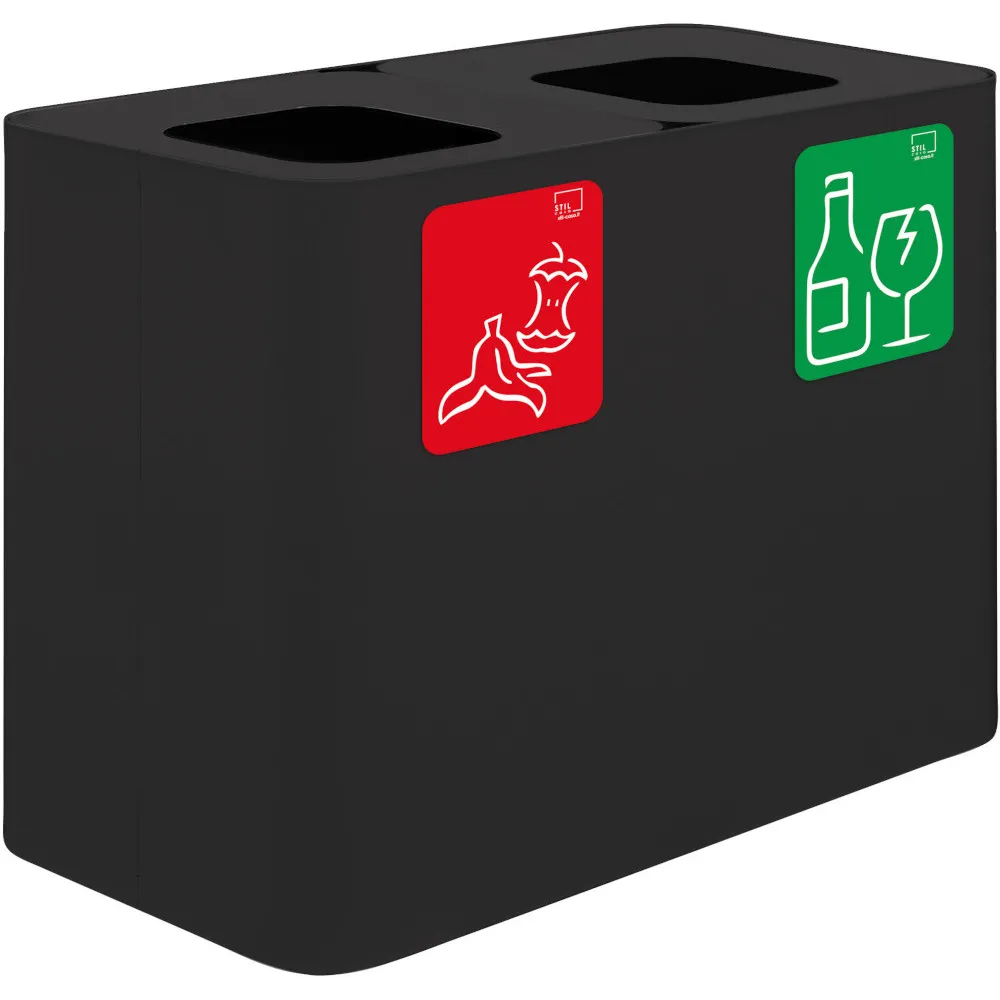 70-Liter-Recyclingbehälter in Schwarz mit magnetischen Piktogrammen