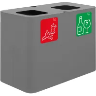 Grey 70-litre dual-stream waste bin with magnetic pictograms