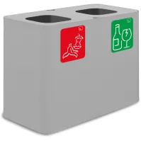 Weißer 70-Liter-Recyclingbehälter mit magnetischen Piktogrammen.