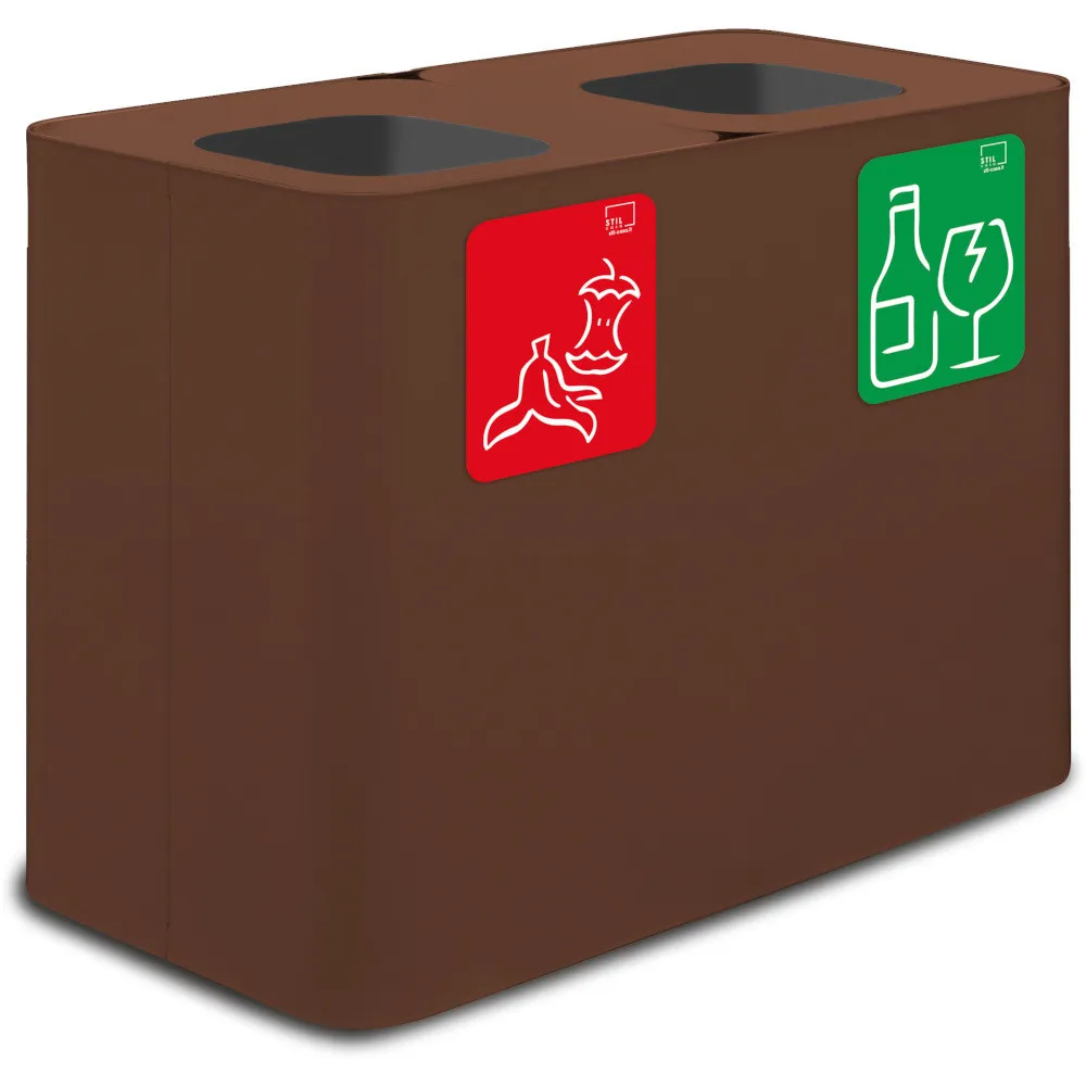 70-Liter-Recyclingbehälter aus Cortenstahl in verschiedenen Farben mit magnetischen Piktogrammen