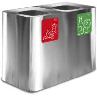 70-litre stainless steel dual-stream waste bin with magnetic pictograms