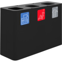 100-Liter-Recyclingbehälter mit drei Sammelströmen und magnetischen Piktogrammen