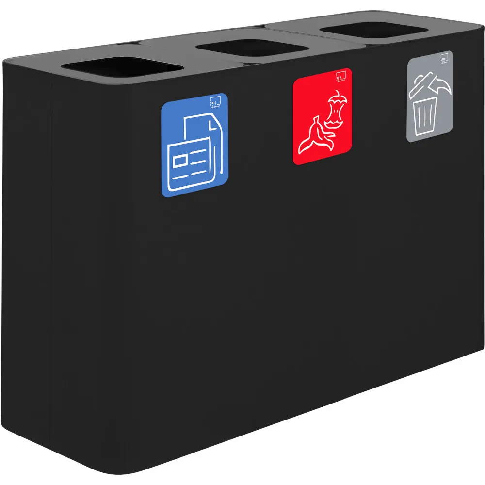 100-litre, 3-stream recycling bin with magnetic pictograms