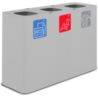Weißer 3-Fraktionen-Recyclingbehälter mit magnetischen Piktogrammen