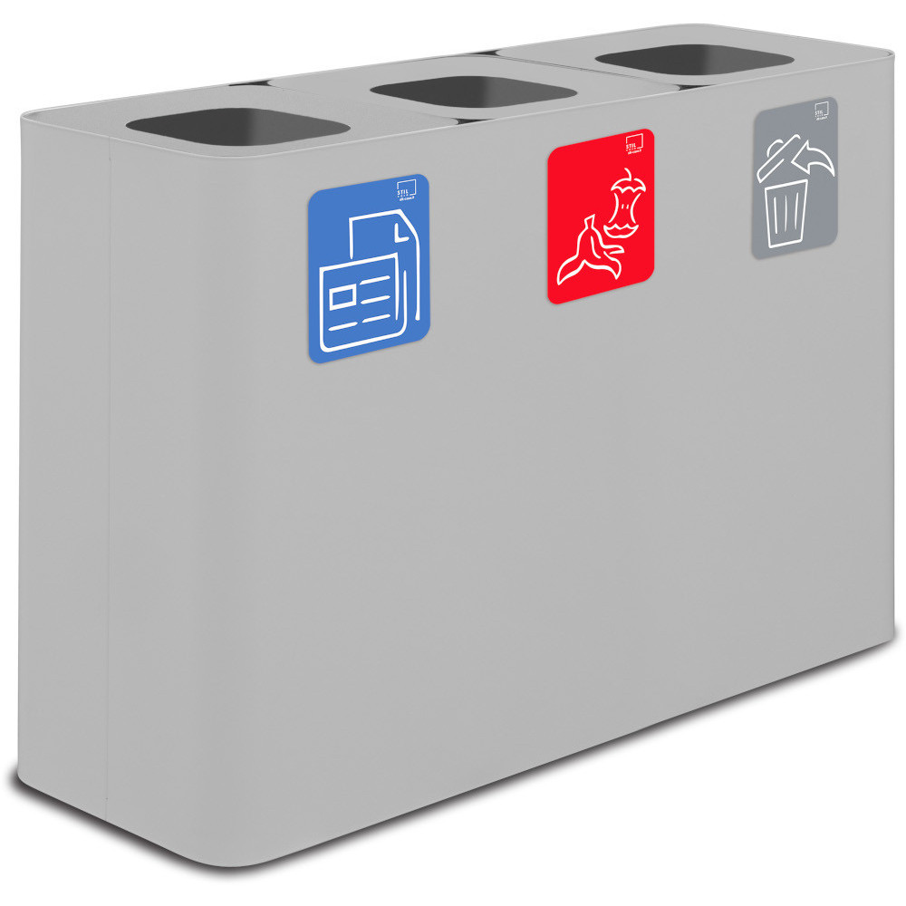 White 3-stream recycling bin with magnetic pictograms