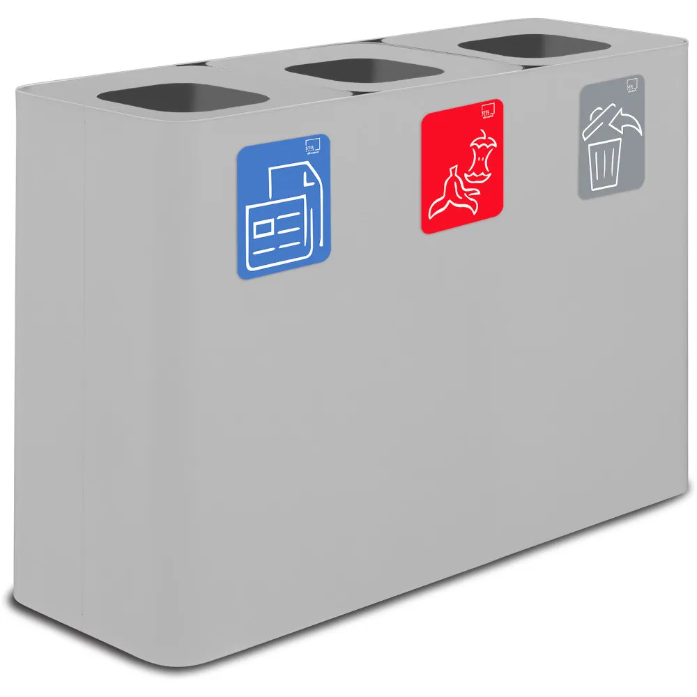 White 3-stream recycling bin with magnetic pictograms