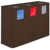 100-litre Corten colour 3-stream selective sorting bin with pictograms.