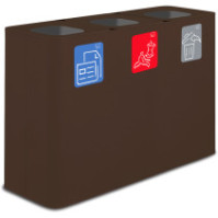 100-litre Corten colour 3-stream selective sorting bin with pictograms.
