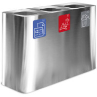 100-litre stainless steel three-stream waste bin with magnetic pictograms