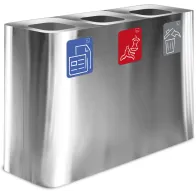 100-litre stainless steel three-stream waste bin with magnetic pictograms