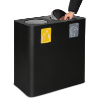 Schwarzer 100-Liter-Recyclingbehälter mit zwei Sammelbehältern und Schwingdeckel