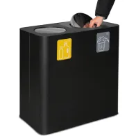 Schwarzer 100-Liter-Recyclingbehälter mit zwei Sammelbehältern und Schwingdeckel