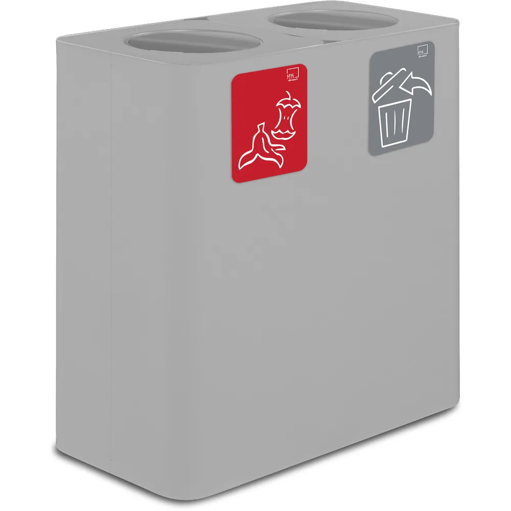 Weißer 100-Liter-Recyclingtonnenbehälter mit Schwingdeckel für zwei Wertstoffklassen