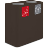 100-Liter-Recyclingbehälter in Corten-Farbe mit Schwingdeckel.