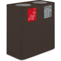 100-Liter-Recyclingbehälter in Corten-Farbe mit Schwingdeckel.