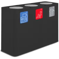 100-litre black three-stream recycling bin with swing lid