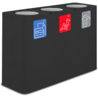 100-litre black three-stream recycling bin with swing lid