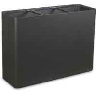 Black 100-litre three-stream recycling bin with swing lid