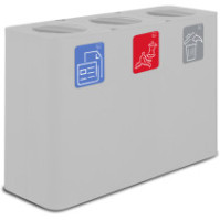 White 100-litre, 3-stream recycling bin with swing lid
