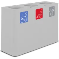 Weißer 100-Liter-Recyclingtonnenbehälter mit Schwingdeckel für drei Wertstofffraktionen