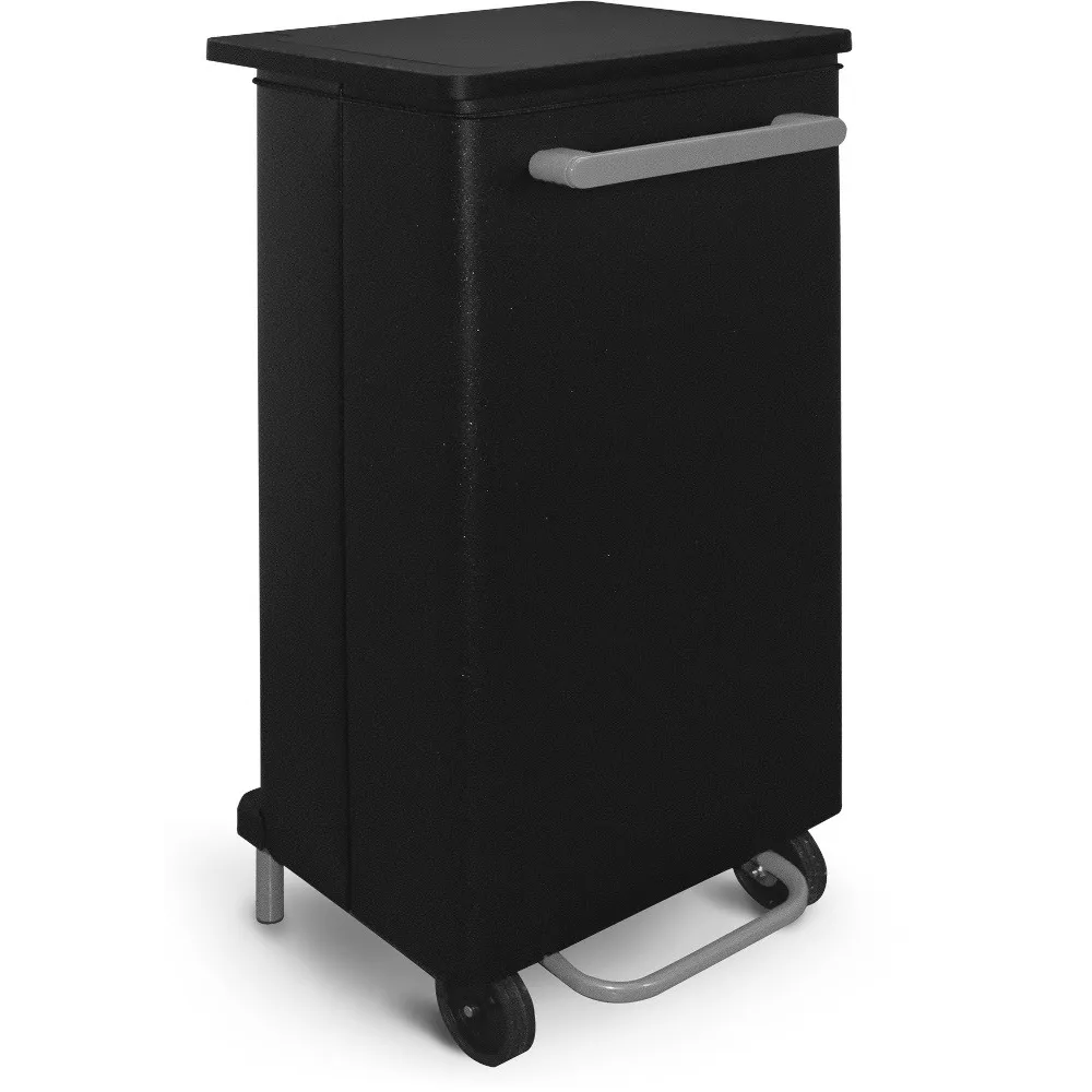 90-litre black kitchen bin with wheels and front opening