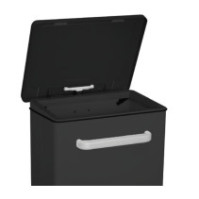 110-litre black kitchen bin with wheels, front view