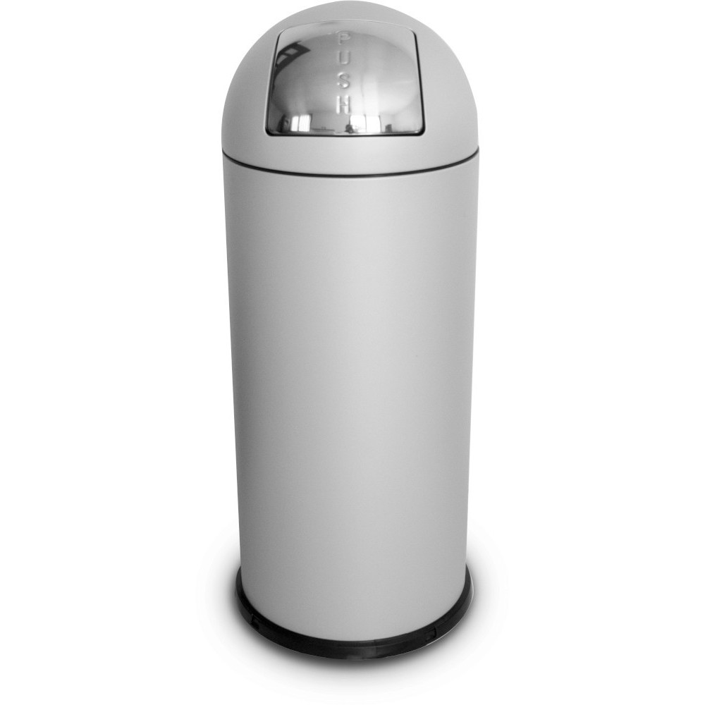 Round white designer bin, 68 litres, dome-shaped swing opening
