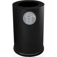 Round designer bin, 100 liters, black, front view, with round opening