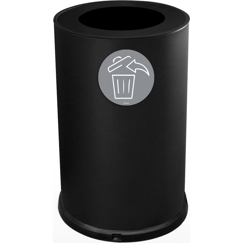 Round designer bin, 100 liters, black, front view, with round opening