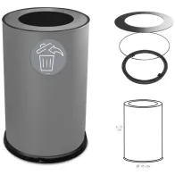 Round grey 100-litre steel bin with top opening