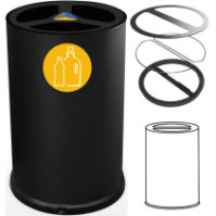 100-litre, 3-compartment black recycling bin (front view)