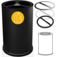 100-litre, 3-compartment black recycling bin (front view)