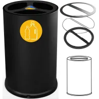 100-litre, 3-compartment black recycling bin (front view)