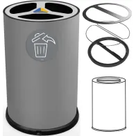 Grauer 100-Liter-Recyclingtonnen, Vorderansicht mit Piktogrammen