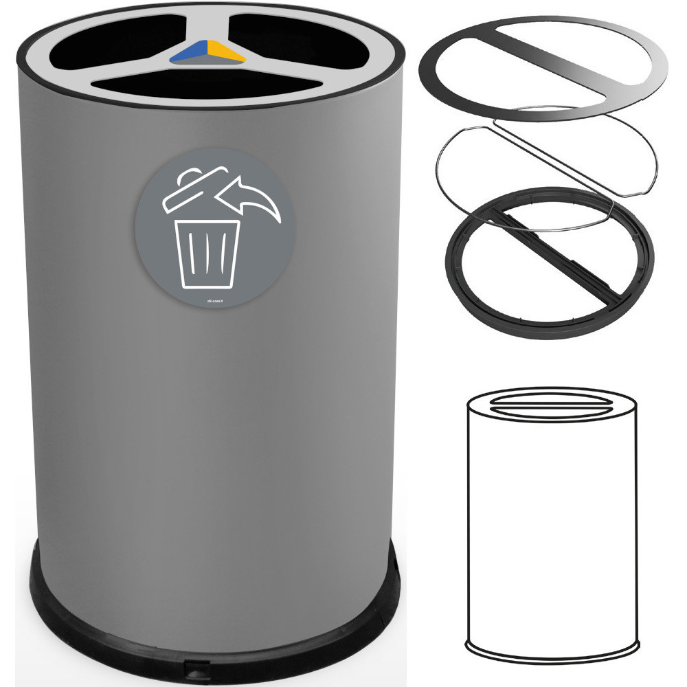 Grauer 100-Liter-Recyclingtonnen, Vorderansicht mit Piktogrammen