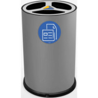 Grauer 100-Liter-Recyclingtonnen, Seitenansicht mit Piktogrammen