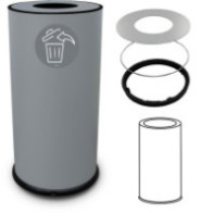 Round 70-litre grey steel bin with practical lid