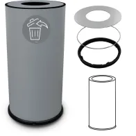 Round 70-litre grey steel bin with practical lid