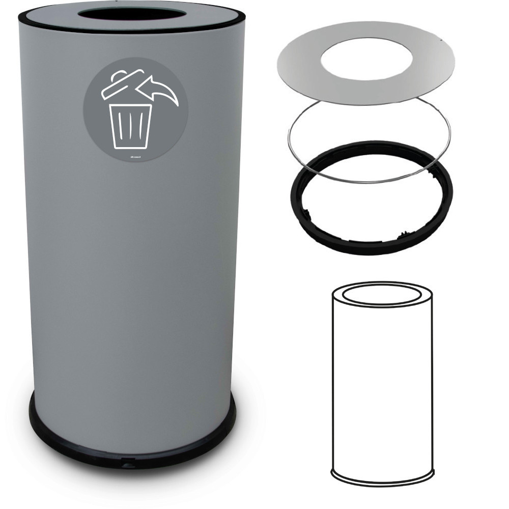 Round 70-litre grey steel bin with practical lid Round 70-litre grey steel bin with practical lid