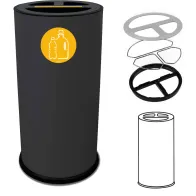 Schwarzer 70-Liter-Recyclingtonnenbehälter mit drei Fächern, Vorderansicht