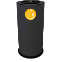 Black 70-litre recycling bin, front view, with magnetic pictograms